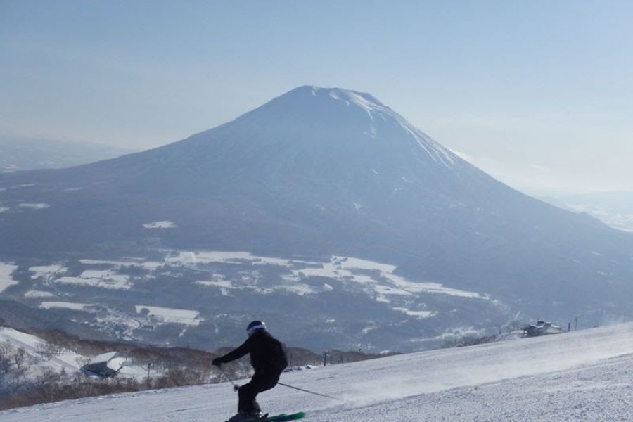 Snowboarding on Mount Yotei